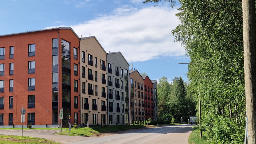 The image shows a new construction project by KAS Asunnot, completed in April 2024. The property is located in Lohja, where KAS Asunnot's partner, Getafix, also has an office.